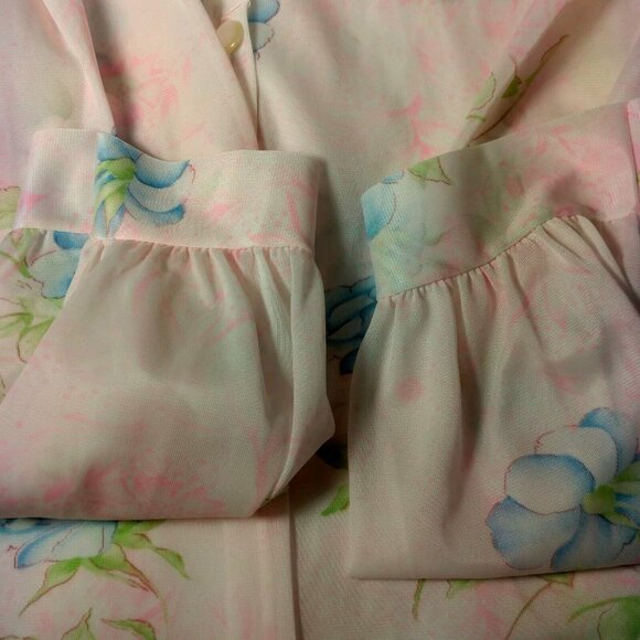 Vintage Nightgown L Semi Sheer Button Collar Pink Blue Floral Granny Grannycore - Picture 8 of 16